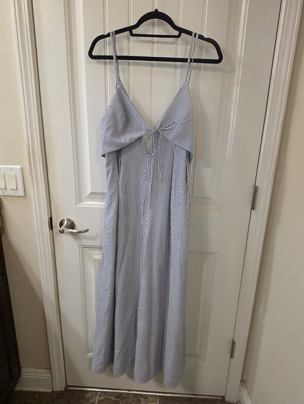 Storia blue & white striped cotton maxi dress